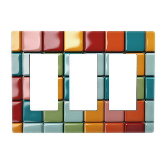 Ceramic Pattern Colorful Switch Cover Decorative Wall Plate 3-Gang Screwless Standard Size