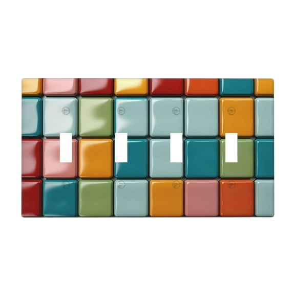 Ceramic Pattern Colorful Switch Cover Decorative Wall Plate / 4-Gang 4-Toggle / Standard Size 4.5x8 in