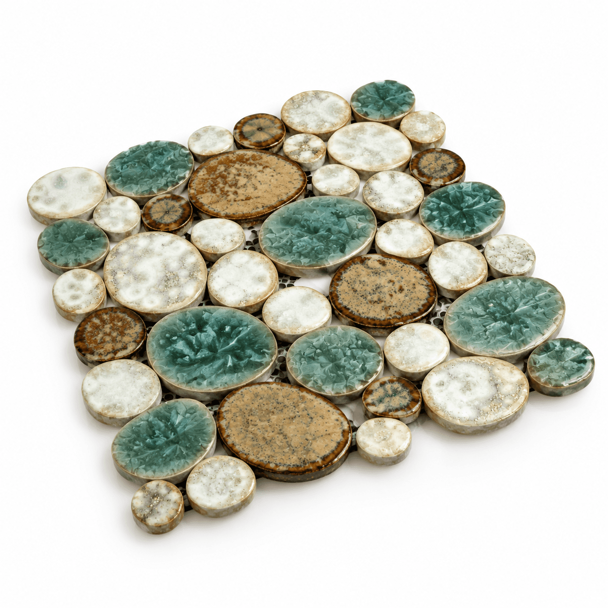 Ceramic Pebble Mosaic Tile, Aqua Cream and Coffee, 5 Square Feet ...