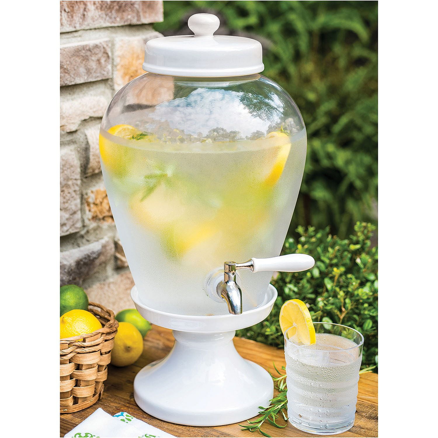 Italian Glass Recycled Clear Beverage Dispenser W/Iron Stand, 22.5