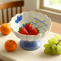 Ceramic Pedestal Fruit Bowl | High Legged Serving Plates | 12x12x7.8cm Snack & Dessert Tray | Blue Red Dark Blue Multicolor Options