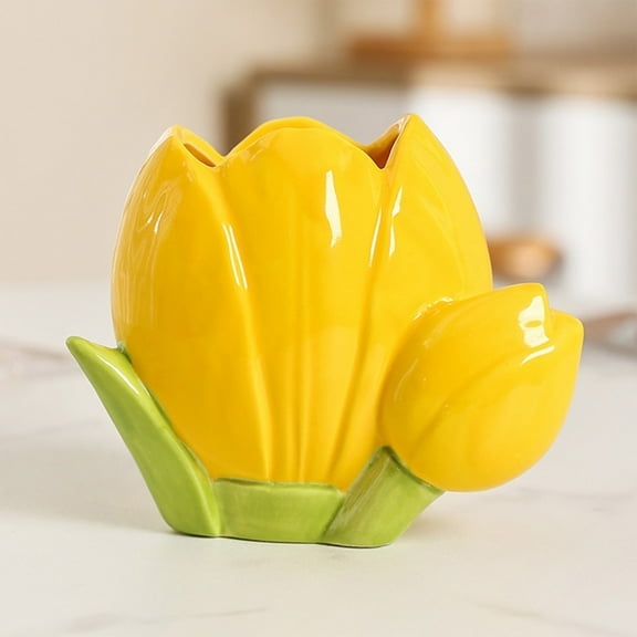 Ceramic Pen Holder Desktop Organizer, 4.13x3.70x2.40 Inch Orange/Pink, Multi-Functional Stationery Storage Jar for Office, Makeup Table, Flower Vase Decor