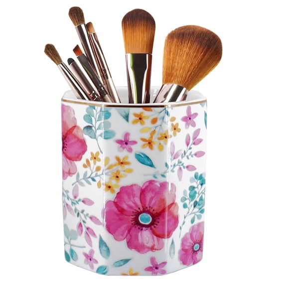 Ceramic Pen Holder Stand Cup Pencil Organizer Makeup Brush Holders for Home Office Desk Purple Red Floral