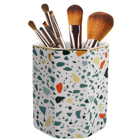 Ceramic Pen Holder Stand Cup Pencil Organizer Makeup Brush Holders for Home Office Desk Colorful Terrazzo Marble