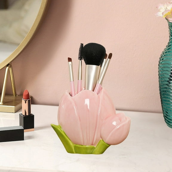 Ceramic Pen Holder, Yrmaups Ceramic Pen Holder for Desk, Makeup Brush Organizer for Vanity, Decorative Pen Cup for Office, Home, Study, Elegant Storage Jar for Pencils, Eyeliners