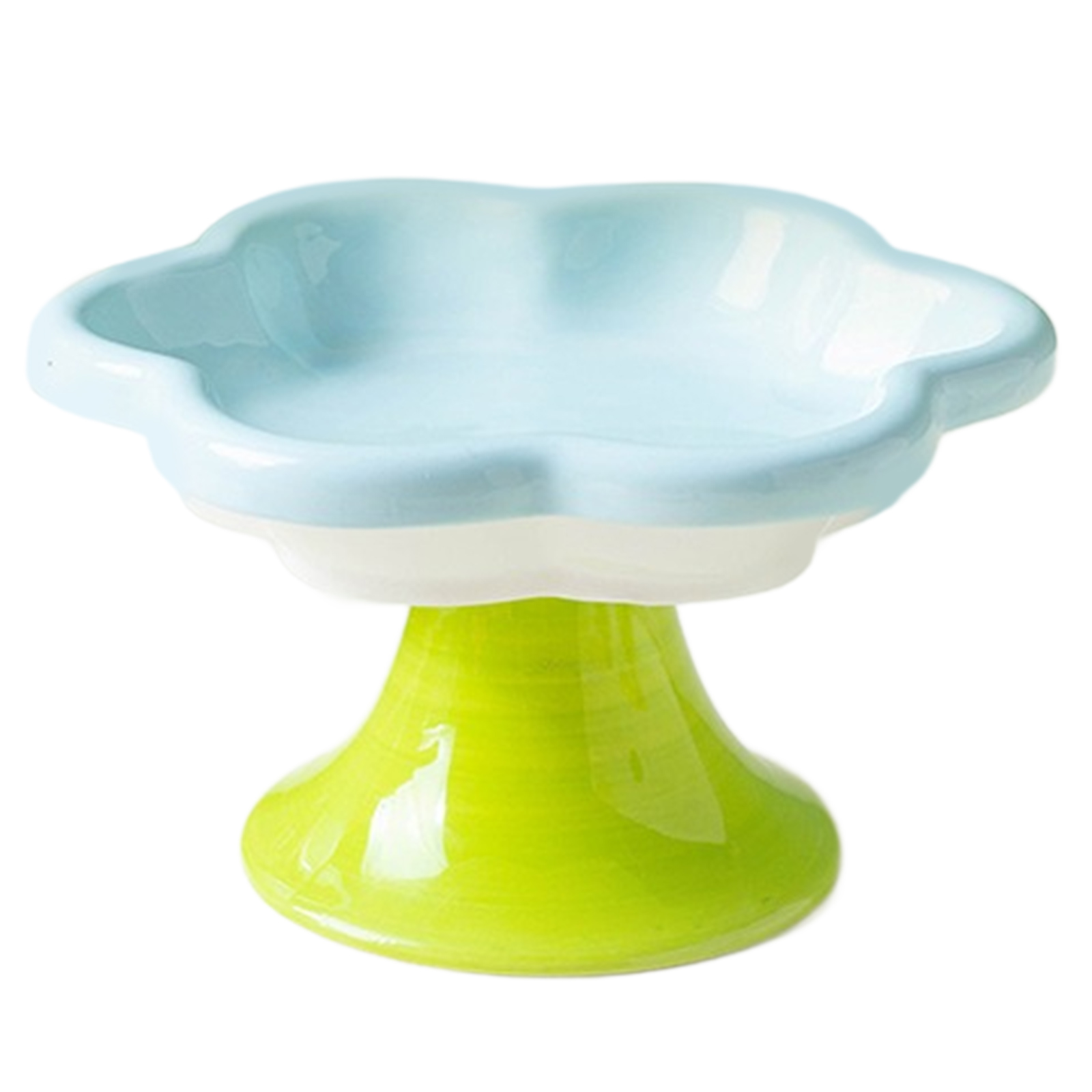 Ceramic Pet Bowl Flower Shape Cats Dish Nonslip Elevated Stand Feeding Plate for Neck Protections and Easy Cleaning
