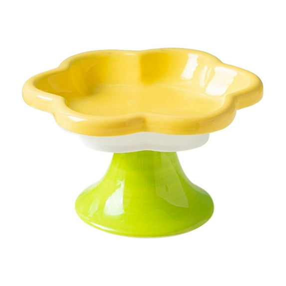 Ceramic Pet Bowl Flower Shape Cats Food Dish Nonslip Elevated Stand Feeding Plate for Neck Protections and Easy