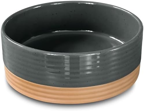 Ceramic Pet Bowl - Large Food/Water Dish for Large Dogs, Cats, Great Dane, Mastiff - 50oz or 8 Cups - Basic Bowls - Charcoal
