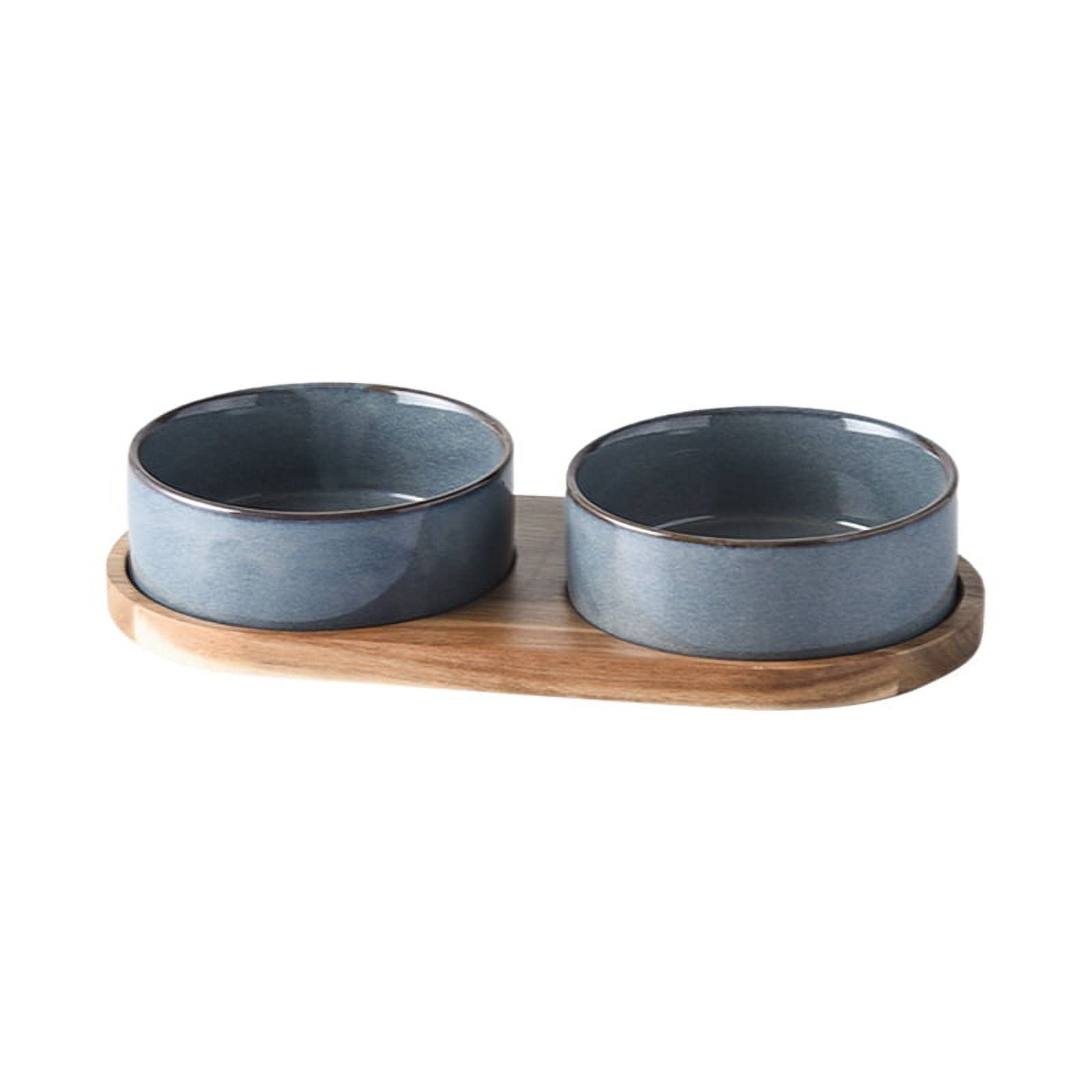 Ceramic Pet Bowl with Neck Protective Collar Anti-Collision Wooden Tray Pet Feeding Supplies Cat Accessories
