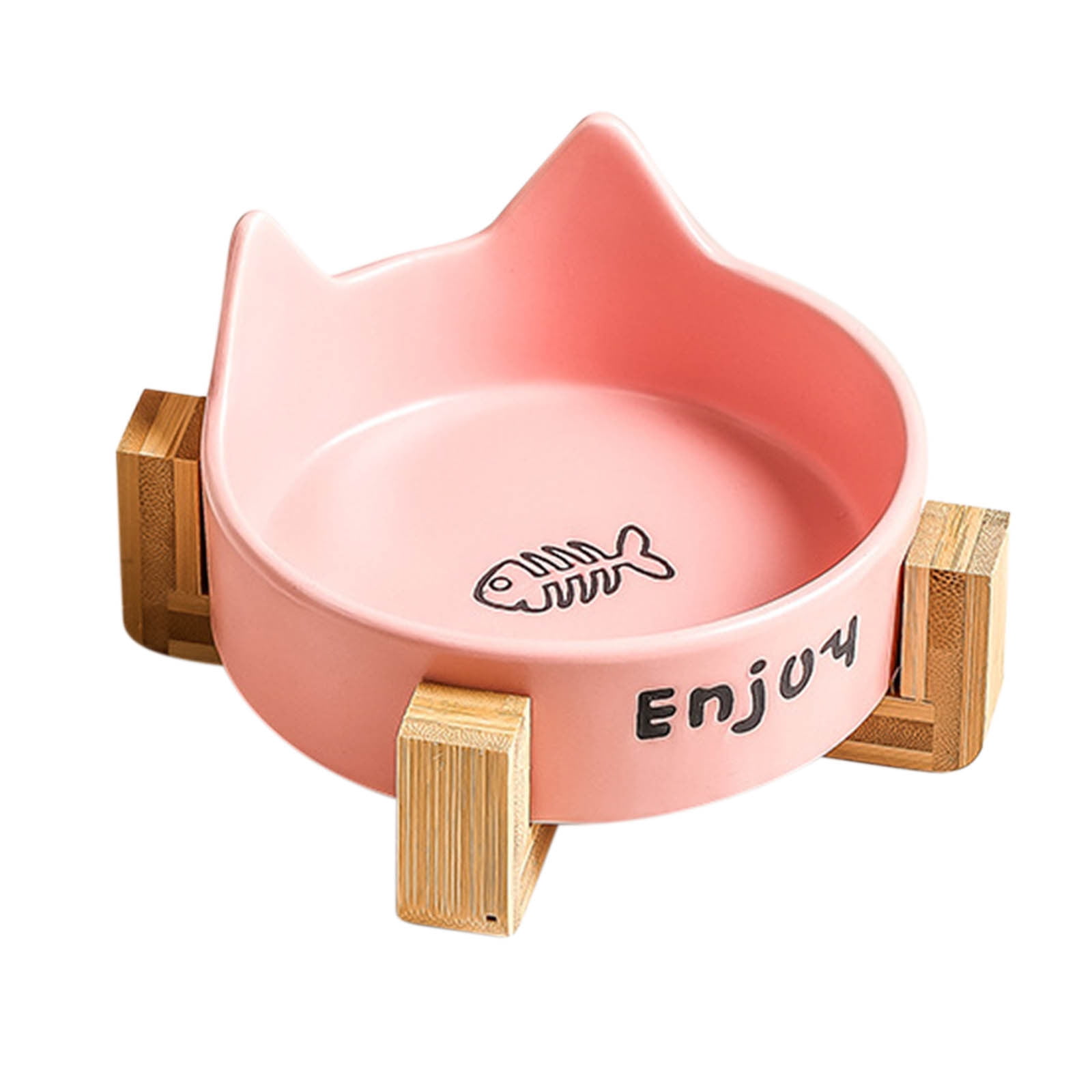 Ceramic Pet Food Water Bowl Set | Non-Slip Elevated Dog Dish with Wooden Stand | High Temperature Lead-Free | Easy Clean Modern Design | 2 Bowls | Cats Dogs