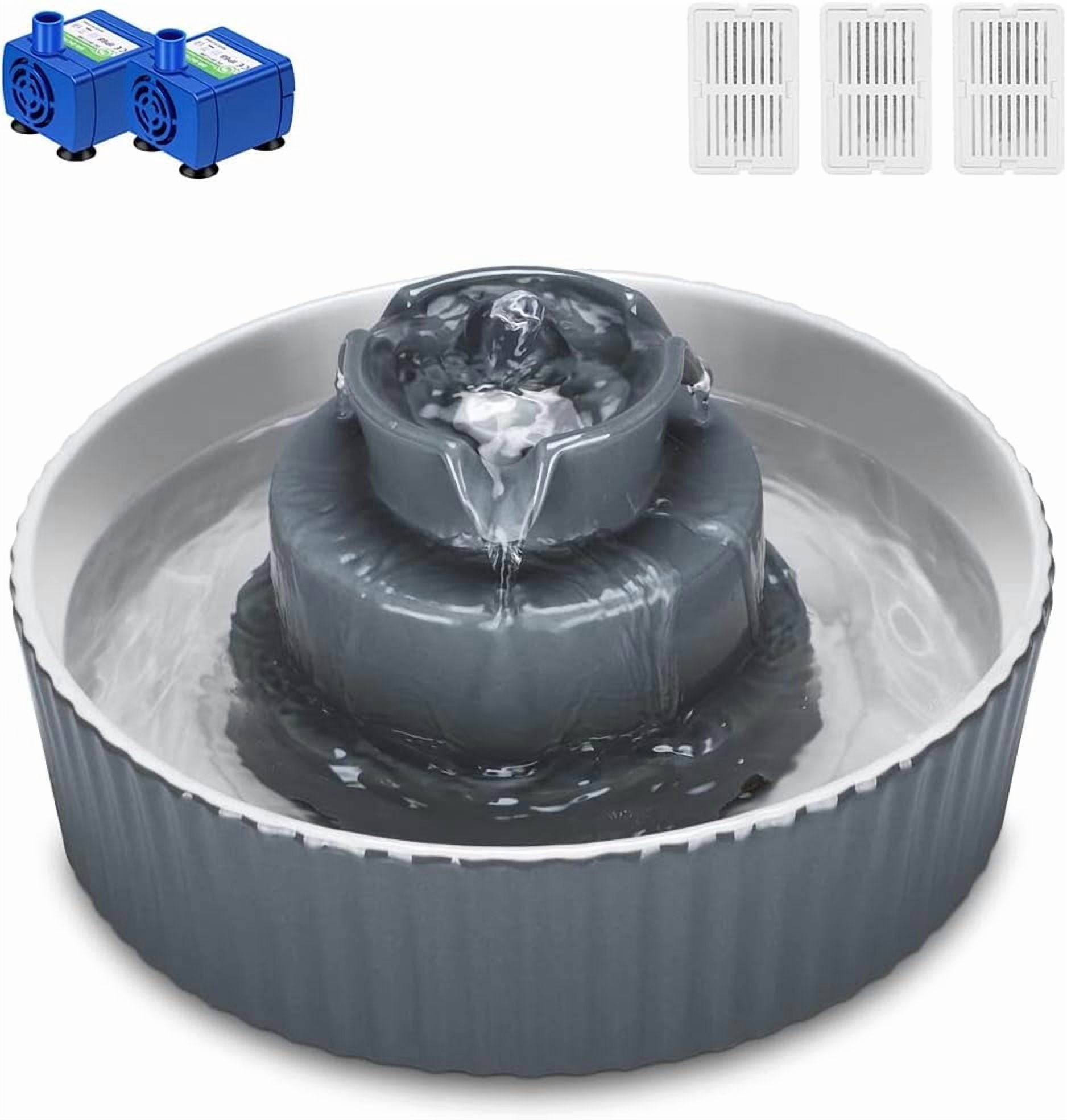 Ceramic Pet Water Fountain, 2.1L Cupcake Design for Cats and Dogs, Ultra Quiet Dual Pump System with Triple Filters
