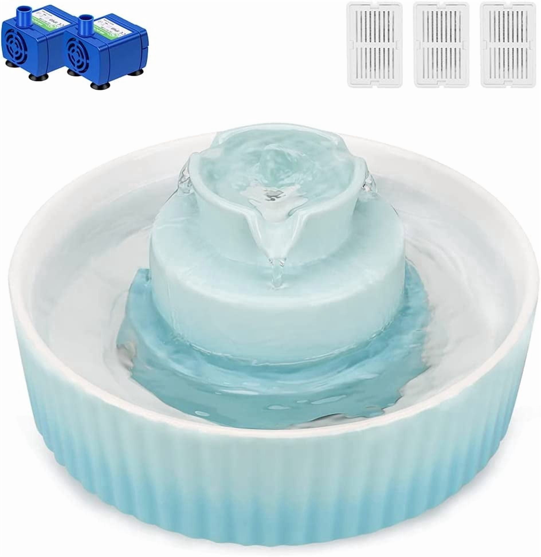 Ceramic Pet Water Fountain, 2.1L Cupcake Design for Cats and Dogs, Ultra Quiet Dual Pump System with Triple Filters