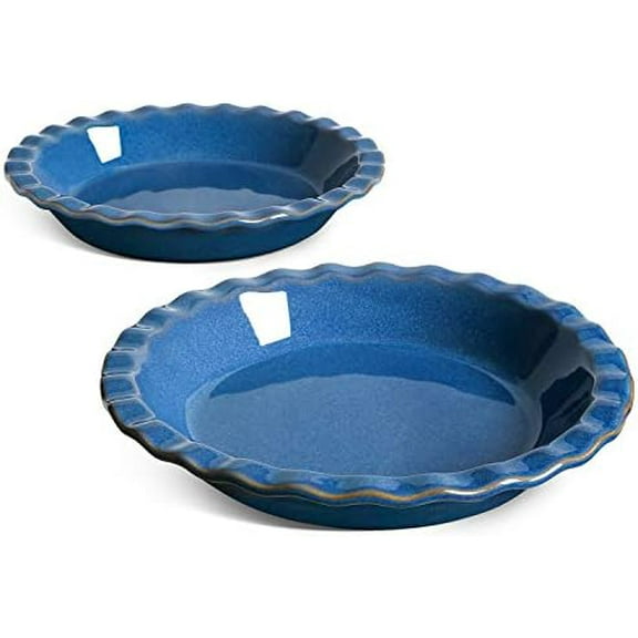 Ceramic Pie Dish for Baking, 9 Inches Pie Pan for Apple Pie, Pecan Pie, 36 Ounce Pie Plate, Set of 2, Ceylon Blue