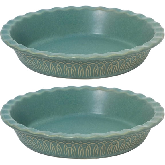 Ceramic Pie Pan, 9 Inch Pie Dish for Baking, Ruffled Pie Plate, Non-Stick Deep Dish Pie Pan for Apple Pie and Pot Pie, Thanksgiving Christmas Gifts, Set of 2, Green