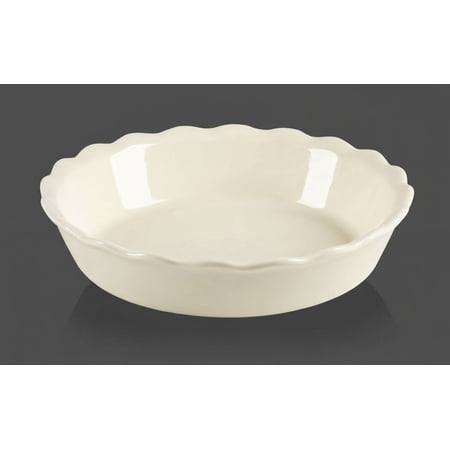 Ceramic Pie Pan for Baking, 10 Inches Round Baking Dish for Dinner, Non-Stick Pie Plate with Soft Wave Edge for Apple Pie, Pumpkin Pie, Pot Pies (Beige)