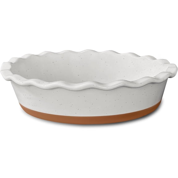 Ceramic Pie Pan for Baking - 9 inch - Deep and Fluted Pie Dish for Old Fashion Apple Pie, Quiche, Pot Pies, Tart, etc - Modern Farmhouse Style Porcelain Ceramic Pie Plate - Chai