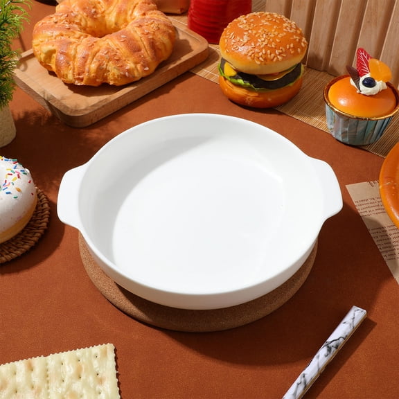 Tineasur Round White Ceramic Baking Dish with Handles, Oven and Microwaveable, 1-Pack Cookware