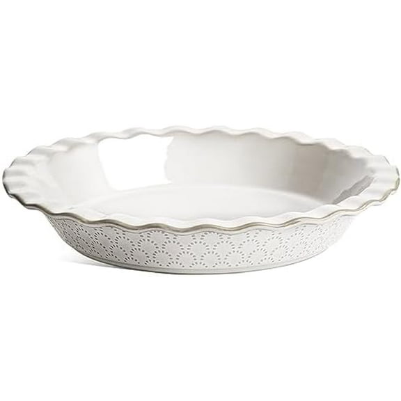 Ceramic Pie Pans for Baking, 9 Inch Pie Plate for Apple Pie, Round Baking Dish, 36 oz Deep Dish Pie Pan - Set of 1, Fireworks, Arctic White