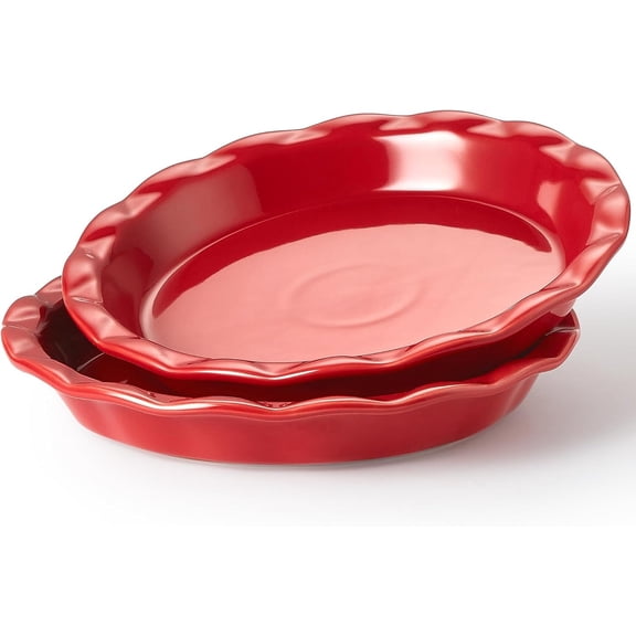 Ceramic Pie Pans for Baking, 9 Inches Pie Plate for Apple Pie, 36 Ounce Round Baking Dish, Set of 2, Thanksgiving day Gifts for Women, Red