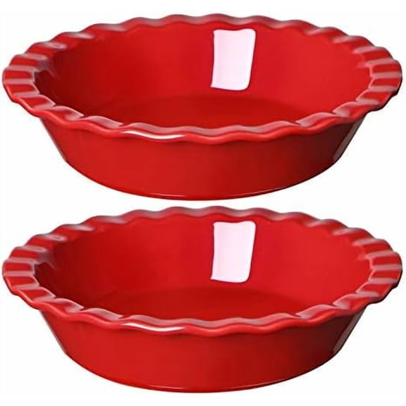 Ceramic Pie Pans for Baking, 9 Inches Pie Plate for Apple Pie, Pecan Pie, 52 Ounce Deep Pie Dish, Set of 2, Red