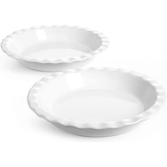Ceramic Pie Pans for Baking, 9 Inches Pie Plate for Apple Pie, Round Baking Dish, 36 Ounce Fluted Dish Pie Pan, Set of 2, White