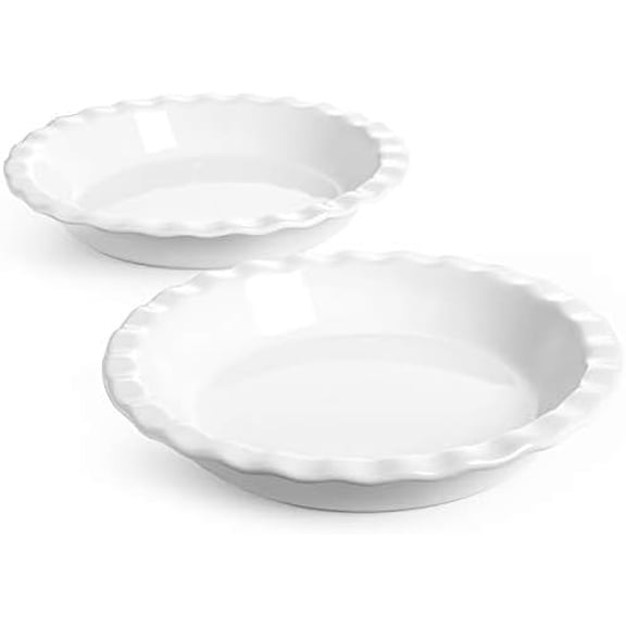 Ceramic Pie Pans for Baking, 9 Inches Pie Plate for Apple Pie, Round Baking Dish, 36 Ounce Fluted Dish Pie Pan, Set of 2, White
