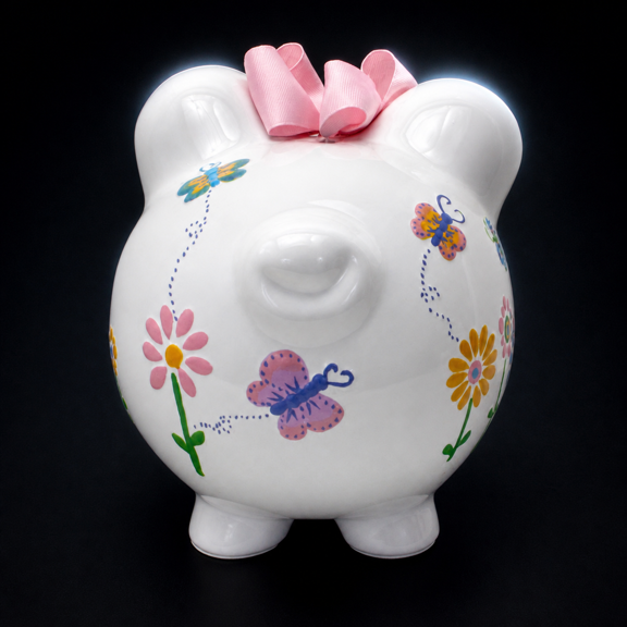 Ceramic Piggy Flutter Flies Dolomite Saving