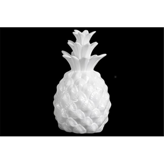 Gloss White Ceramic Pineapple Figurine, 9.75" Tall