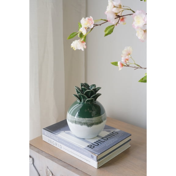 Ceramic Pineapple Vase Green White Ombre Gradient Decorative Flower Vase Glossy Ceramic Art Sculpture For Home Kitchen Bathroom Office Tabletop Decor