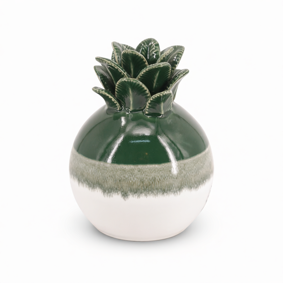 Ceramic Pineapple Vase Green White Ombre Tropical Home Decor Sculpture