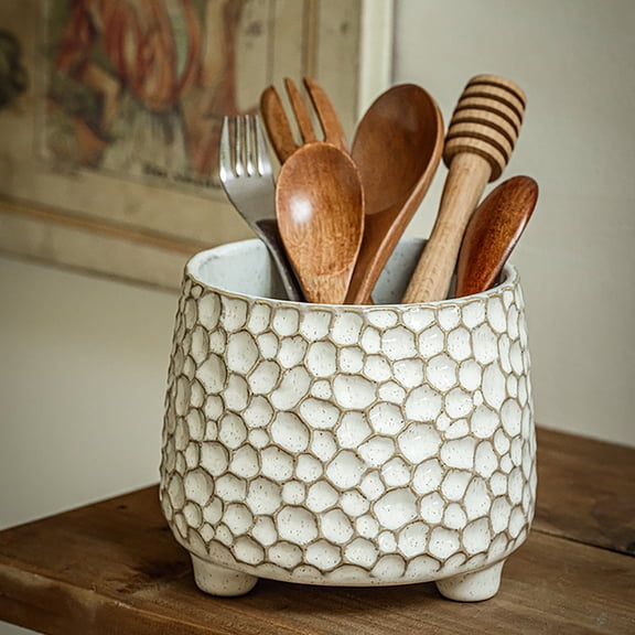 Ceramic Pinecone Storage Jar 3-Legged Airtight Canister for Coffee Tea Sugar,White