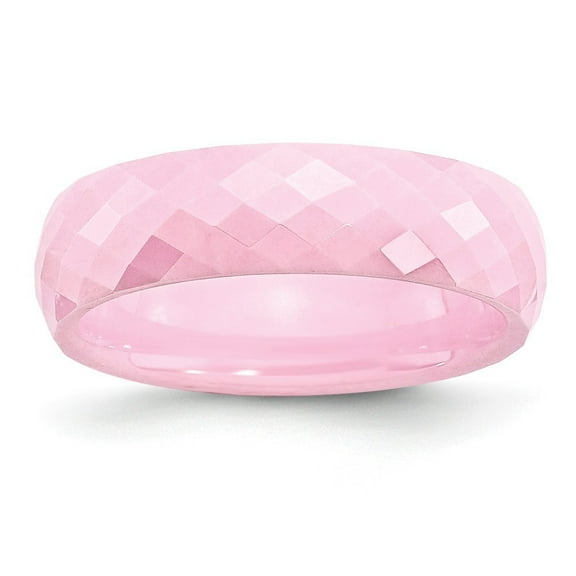 Ceramic Pink Faceted 6mm Polished Band Ring - Size 5