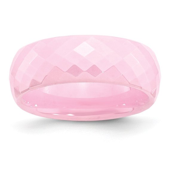 Ceramic Pink Faceted 7.5mm Polished Band Ring - Size 5