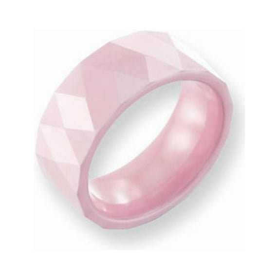Ceramic Pink Faceted 8mm Polished Band Ring - Size 5.5
