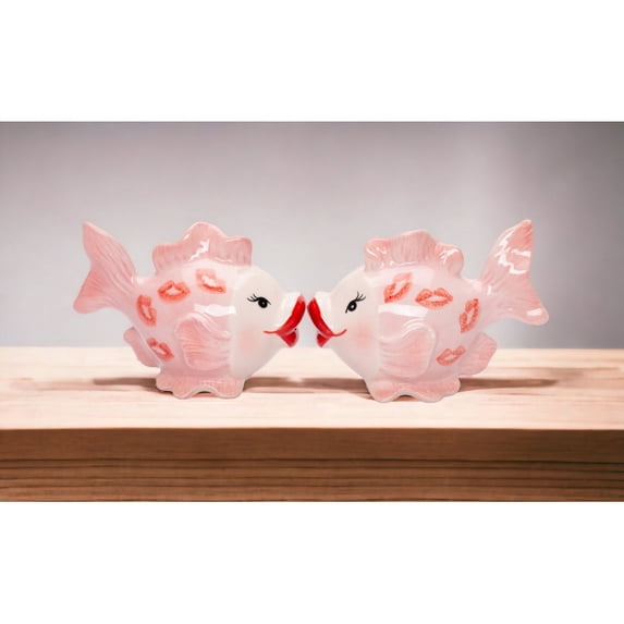 Ceramic Pink Fish Salt and Pepper Shakers 4 Inch