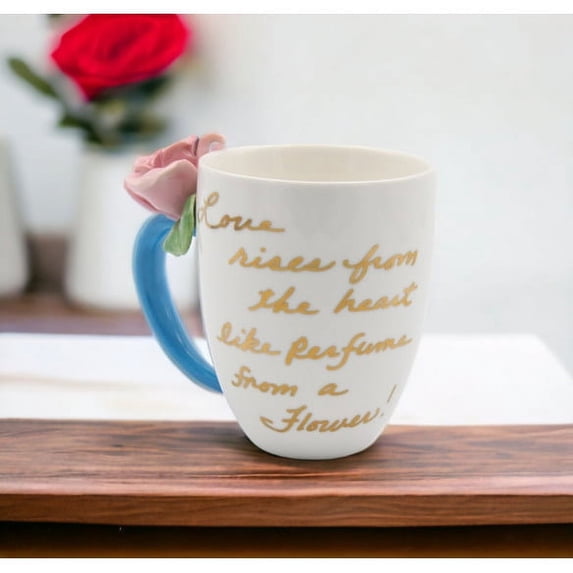 Ceramic Pink Rose Mug 10oz Mom Valentines Day Decor