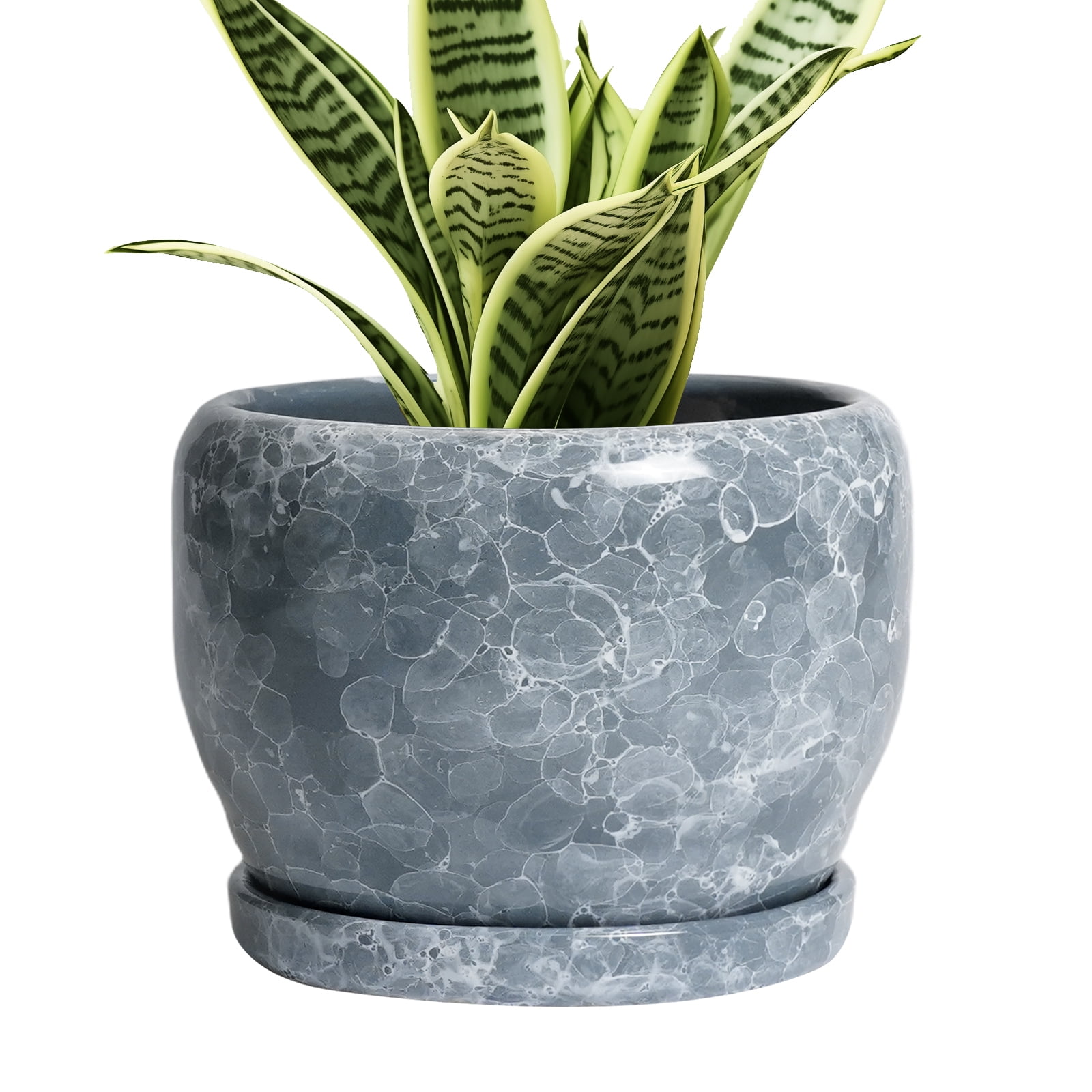 Ceramic Plant Pot 6 inch, Round Pots for Plants with Saucer, Modern Pot ...