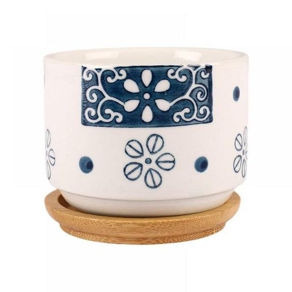 Ceramic Plant Pot with Bamboo Saucer,3 inch Succulent Pot Ceramic Mini Succulent Planter Pot,Round Small Flower Pots with Drainage and Bamboo Tray for Succulent,Indoor Flowers,Snake Plants