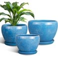 thumbnail image 1 of Ceramic Plant Pots - 10+8+6 Inch Modern Round Planters for Indoor Outdoor with Drainage Holes and Plant Saucers, Room Patio House Office Decor, Gardening Gifts for Women Men, Set of 3, Blue, 1 of 16
