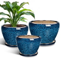 Stillaflora 3 Set Large Blue Ceramic Plant Pots with Drainage for Plant Lovers