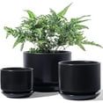 thumbnail image 1 of Ceramic Plant Pots, 4.3+5.3+6.8 inch, Set of 3, Planters with Drainage Hole and Saucer, Indoor Flower Pot with Hole Mesh Pad, Gifts for Mom, Black, 1 of 9
