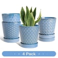 thumbnail image 1 of BUYMAX 5 inch Sky Blue Ceramic Indoor Plant Pots with Drainage Holes and Tray, Relief Design, Set of 4, Modern Minimalist Decor, 1 of 8