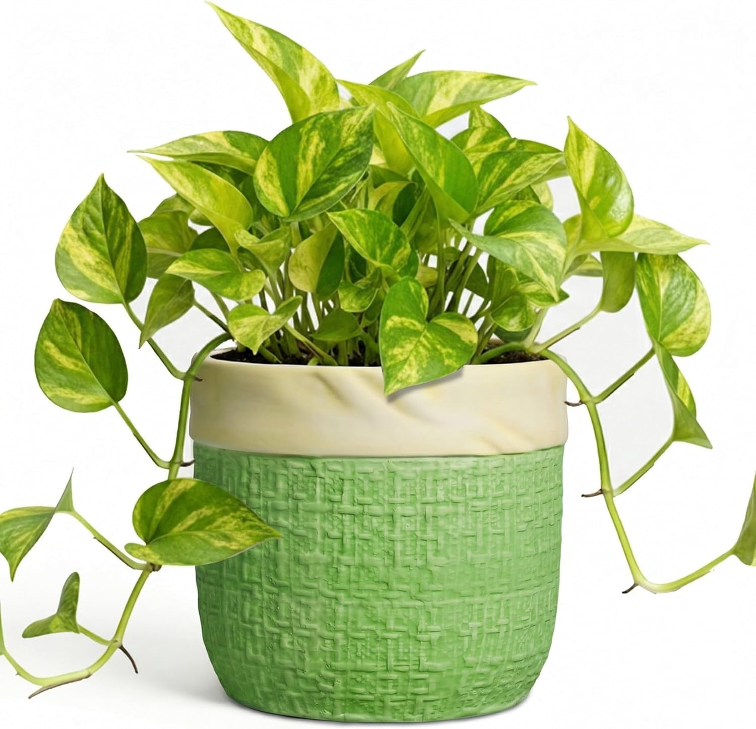 Ceramic Plant Pots - 6 Inch Plant Pot with Drainage Hole,  Planters for Indoor Succulent Plants, Decorative Round Unique Flower Pots, Garden Home Office Decor, Housewarming Gifts, Green