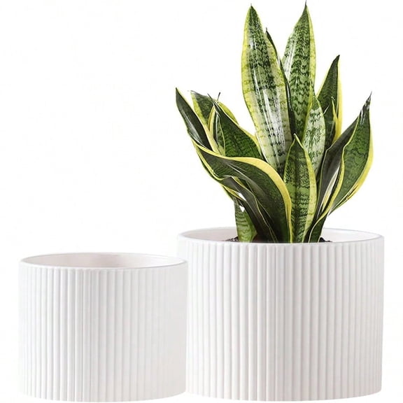 Ceramic Plant Pots 8.1 + 6 Inch Planters For Indoor Plants Modern Flower Pots For Plants With Drainage Medium Cylinder Flower Pots For Indoor Plants House Plants Matte White