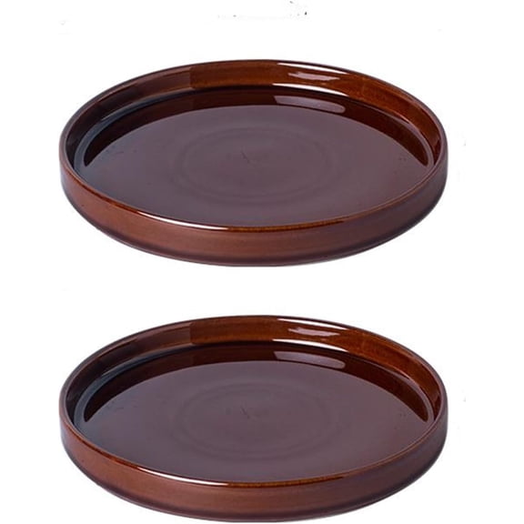 Ceramic Plant Saucer 7 Inch, 2 Pack Round Plant Trays for Indoors/Outdoors, Flower Pot Saucers for Holding Water Drips and Soil, Ceramic Drainage Tray for Plant Pot (Reactive Glaze Brown)