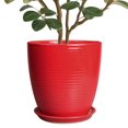 thumbnail image 1 of Flower Pots 10 inch, Modern Large Round Ceramic Planter with Drainage Hole, Housewarming Gift for Plant Lovers, for Indoor Trees, Glossy Red, 1 of 7