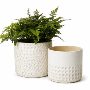 Ceramic Planter Flower Plant Pots- 6.7+5.5 Inch Concave Dot Patterned Cylinder Pot W/ Drain Hole For Indoor Set Of 2 | Pattern Wi