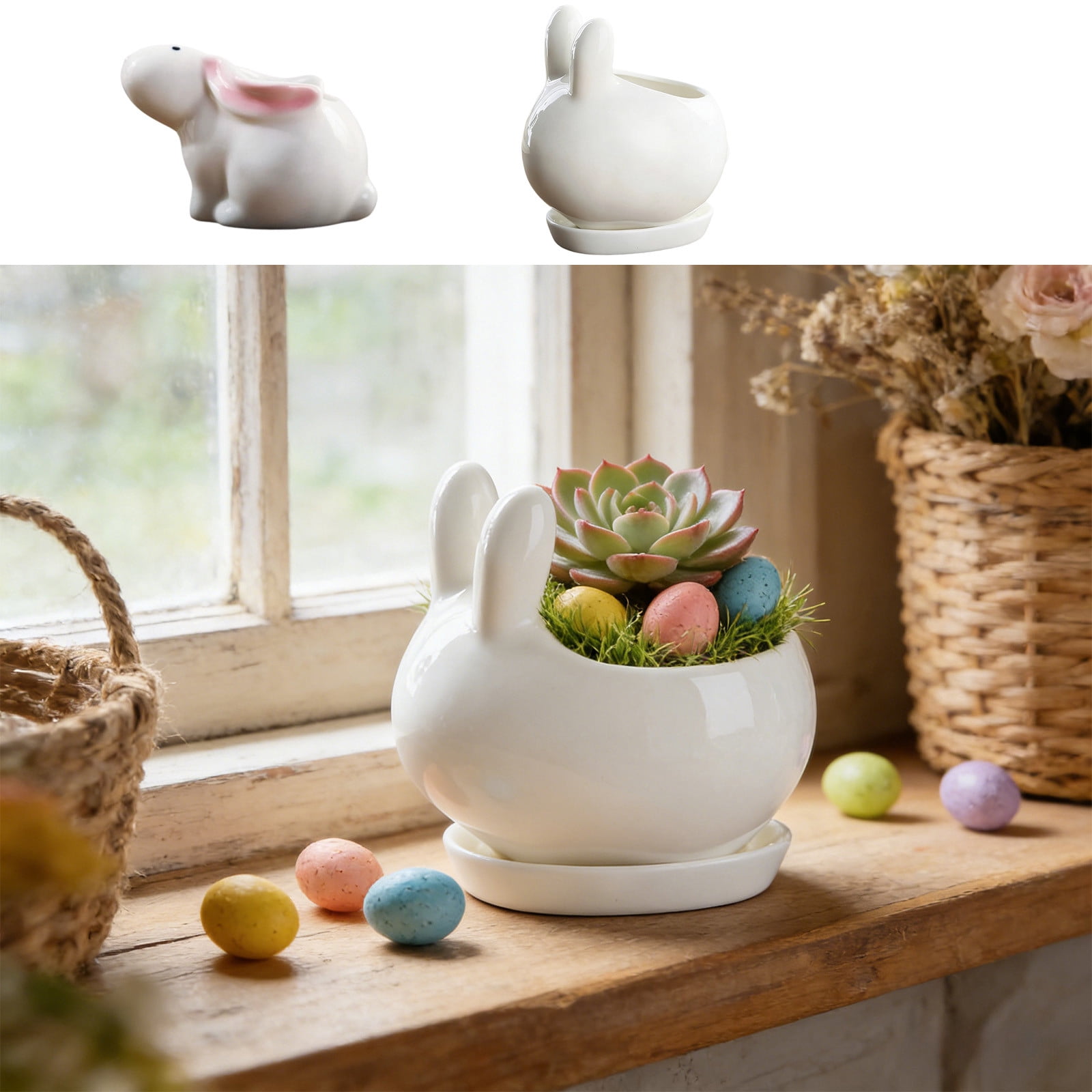 Ceramic Planter Flower Pot, Classic White Mini Desktop Decoration for ...