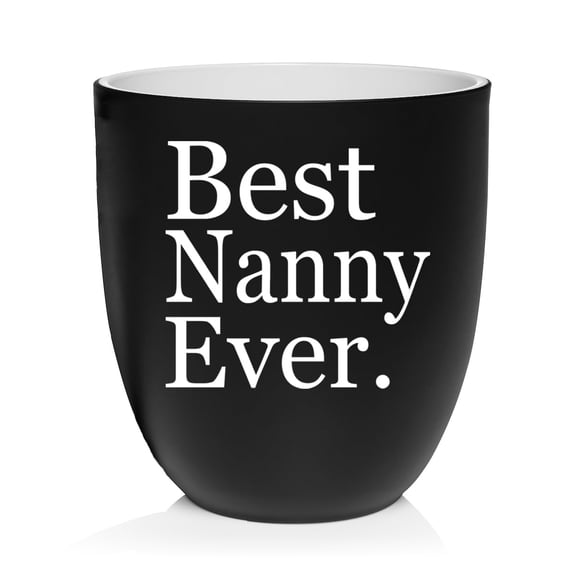 Ceramic Planter Plant Pot with Plastic Liner Gift Best Nanny Ever (Black)