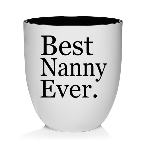 Ceramic Planter Plant Pot with Plastic Liner Gift Best Nanny Ever (White)